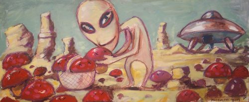 Alieno che cerca funghi